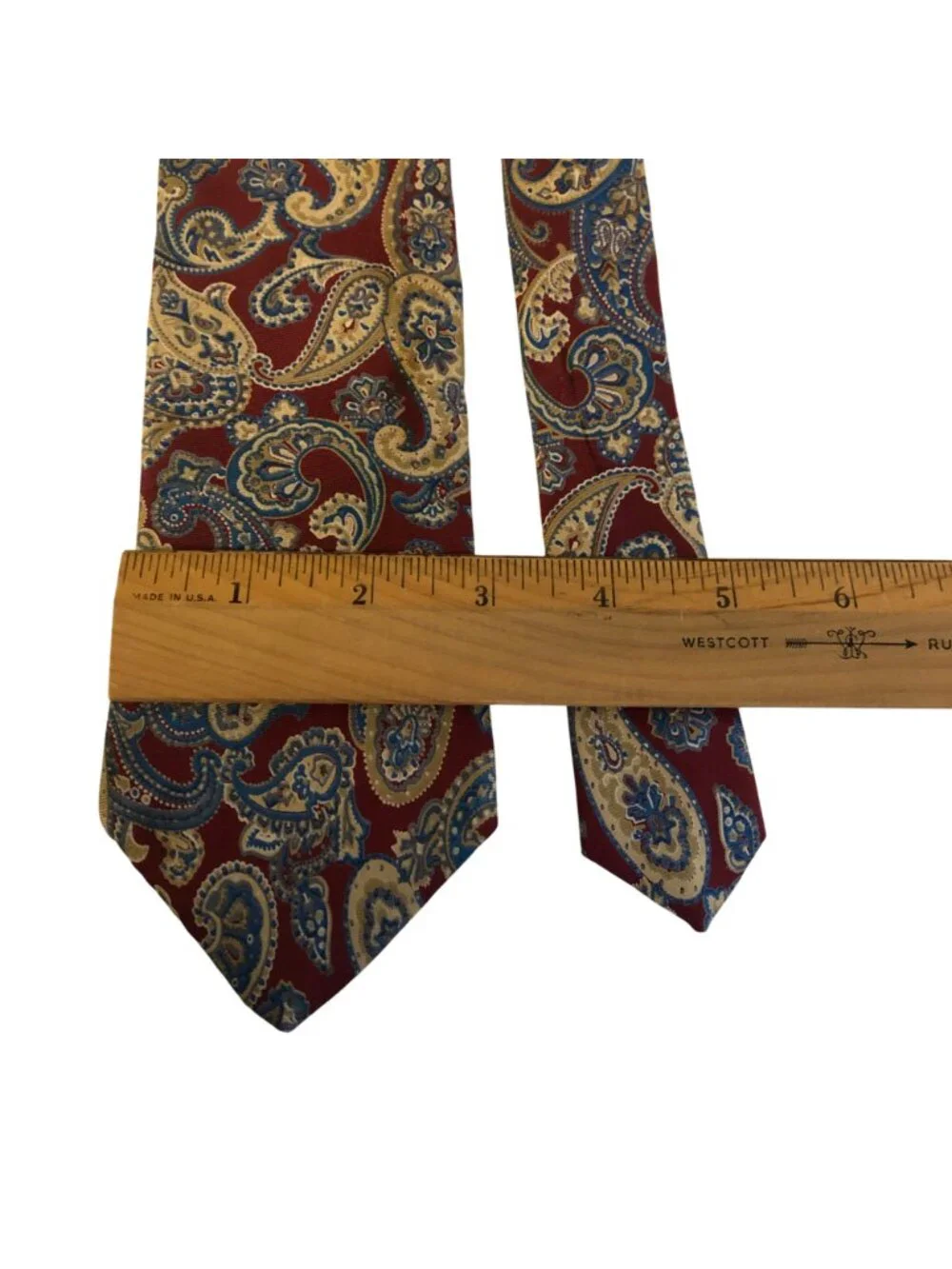 Hardy Amies London Silk Tie Red Blue Beige Paisley Mens Necktie Work Formal Gift